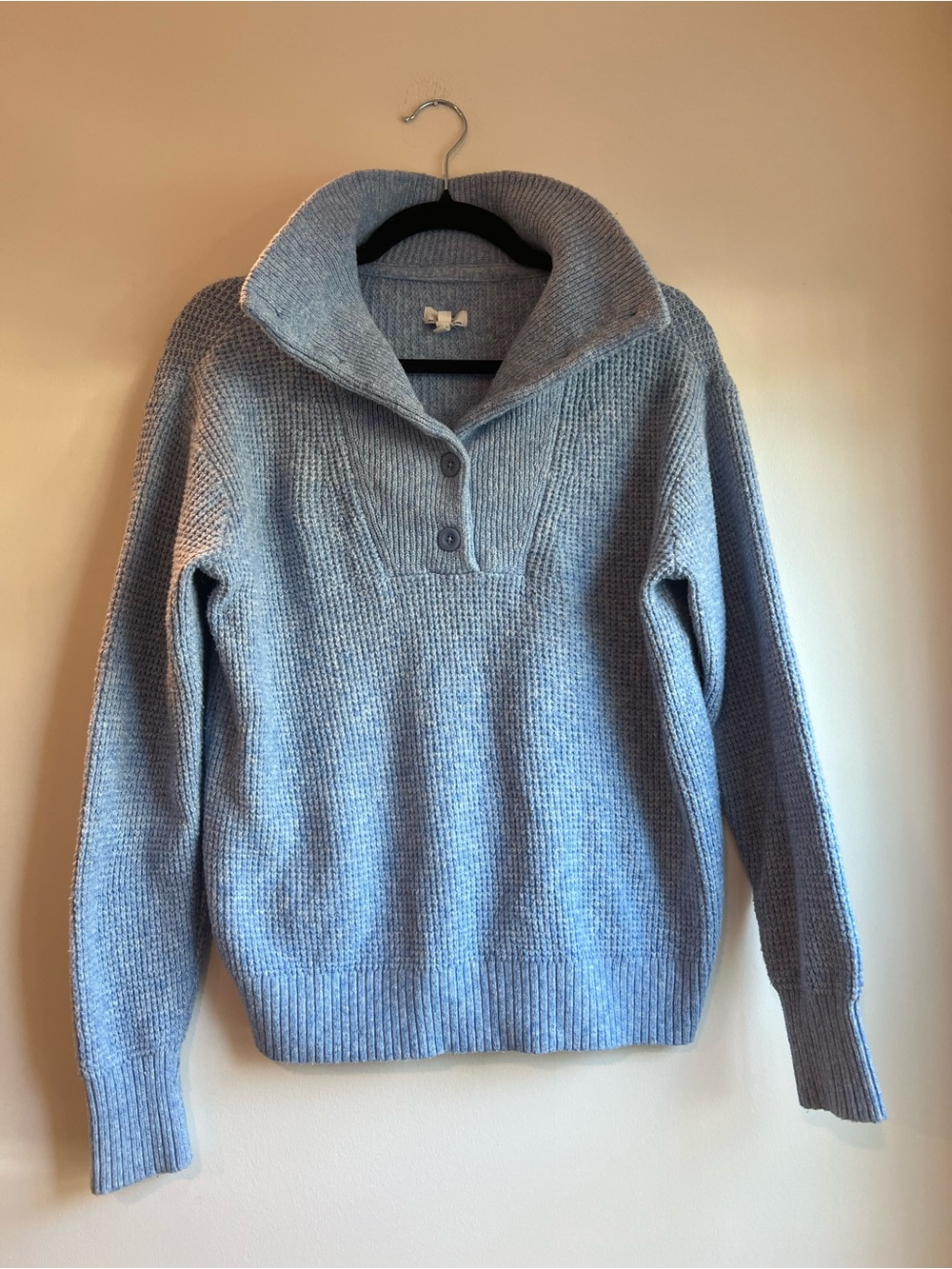 aerie Light Blue Funnel Neck Button Pullover Sweater